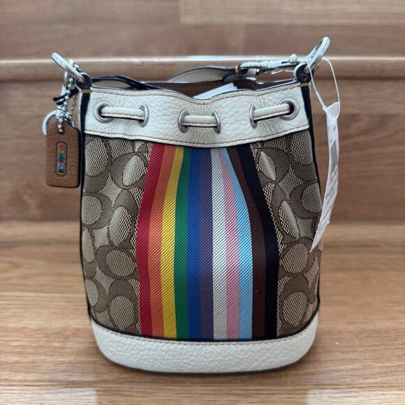 Coach Mini Dempsey Bucket Bag In Signature Jacquard With Rainbow Stripe - Picture 3 of 9